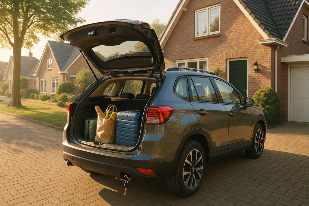 Gezin onderweg op vakantie in moderne leaseauto